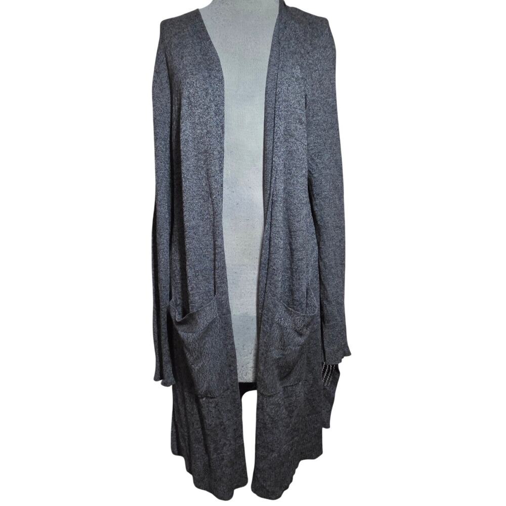 Gray Open Knit Cotton Blend Duster Sweater with Pockets Size XL